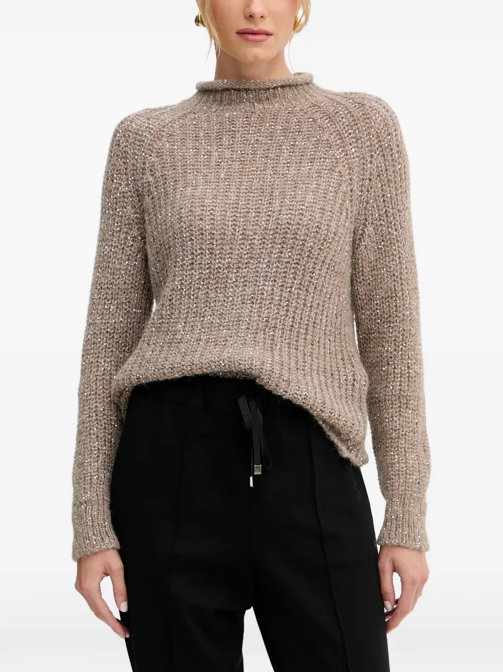 LUISA SPAGNOLI ribbed-cuff sparkle sweater - Toni neutri