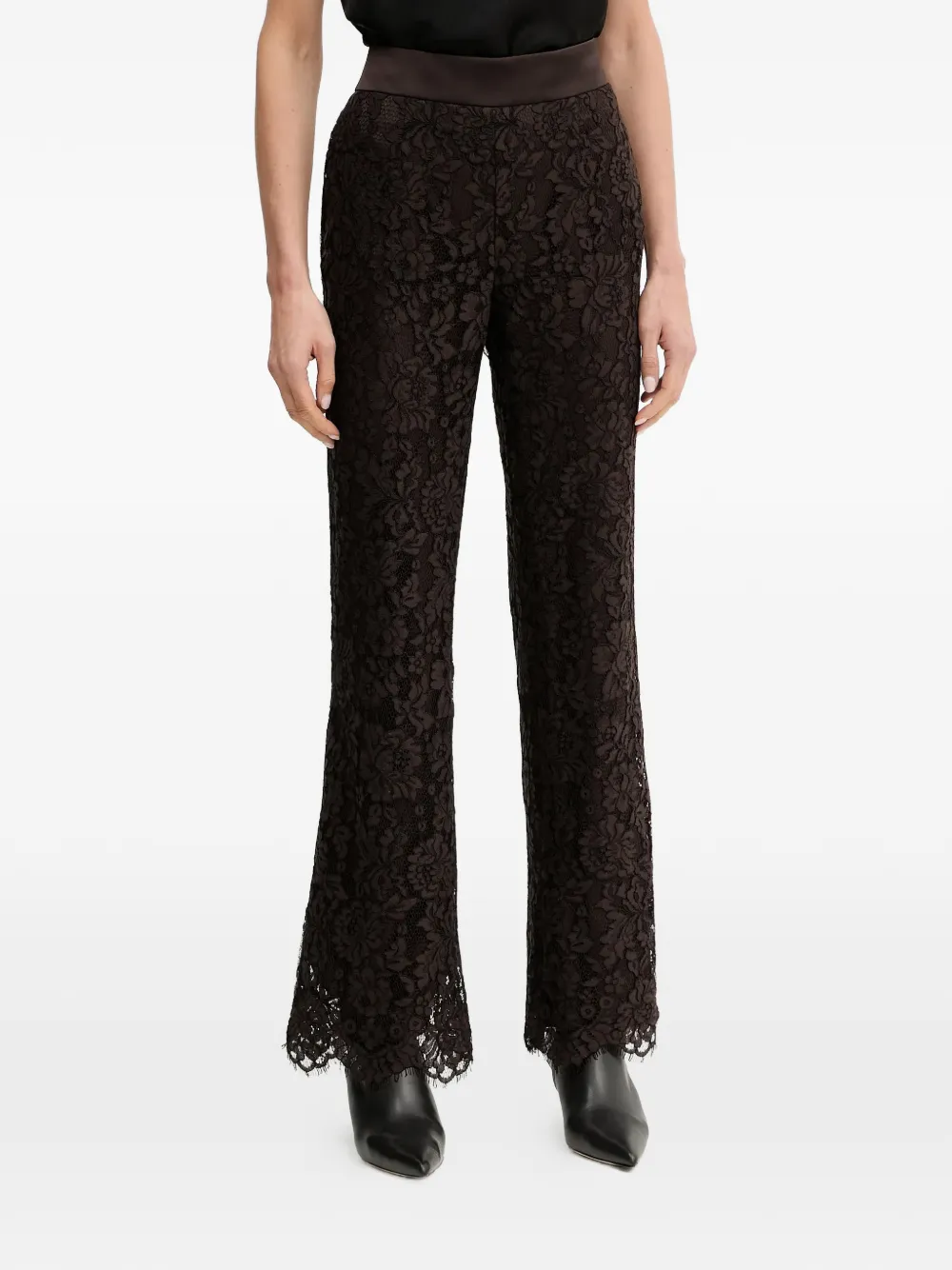 LUISA SPAGNOLI Otago floral-lace flared trousers - Marrone