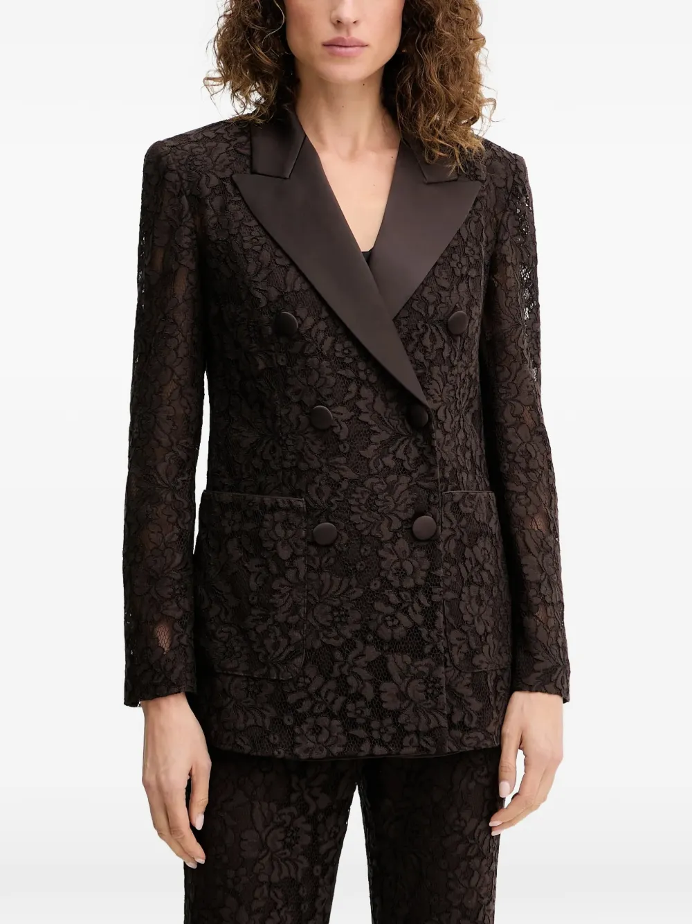 LUISA SPAGNOLI Salvo lace button-fastening blazer - Marrone