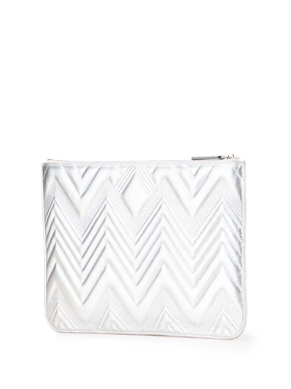 Pre-owned Chanel 2016-2017 Medium Metallic Chevron Calfskin O Case Clutch Bag In Silver