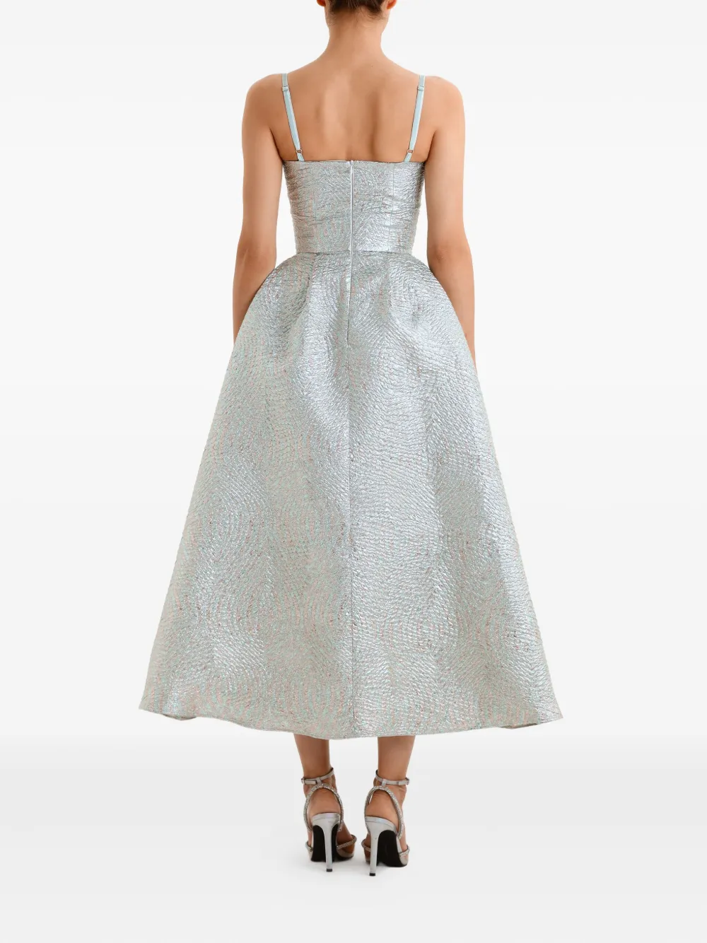 Post Meridiem Jacquard Fitted Corset Midi Dress In Green