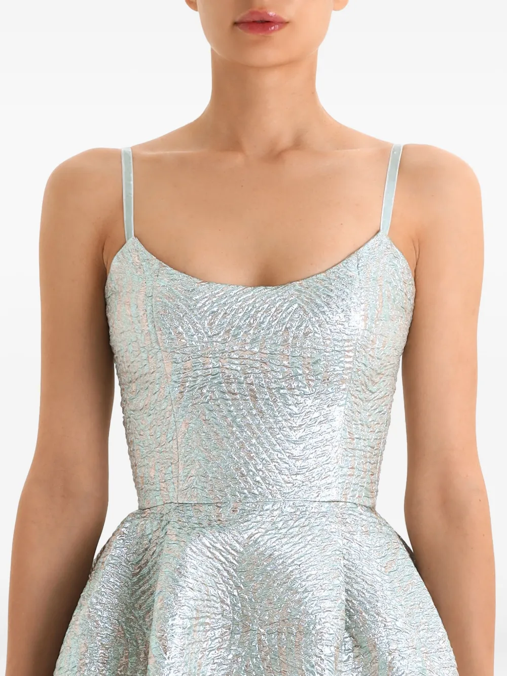 Post Meridiem Jacquard Fitted Corset Midi Dress In Green