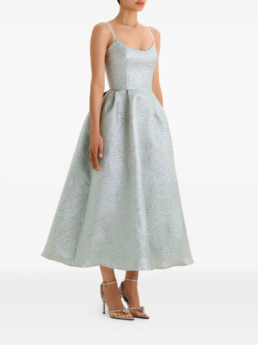 Post Meridiem Jacquard Fitted Corset Midi Dress In Green