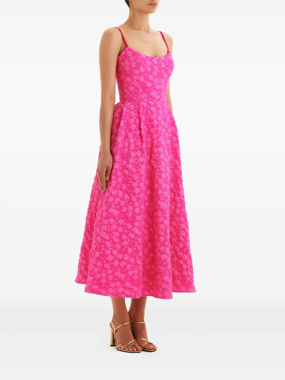 Post Meridiem Jacquard Corset Midi Dress In Pink