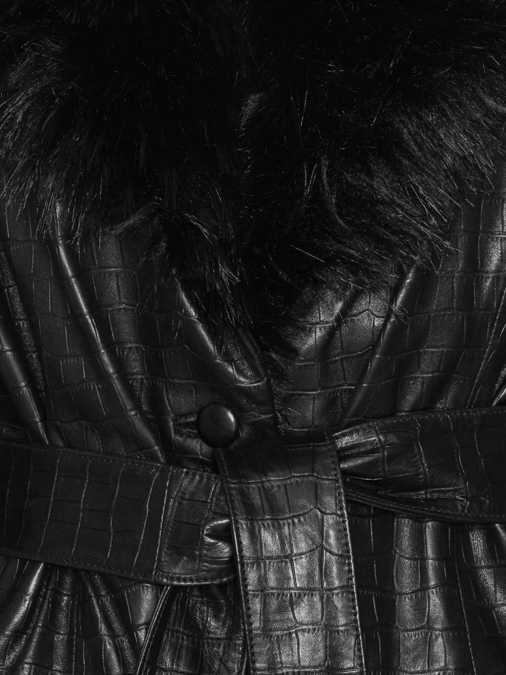 Rotate Birger Christensen Faux Fur-collar Leather Coat In Black