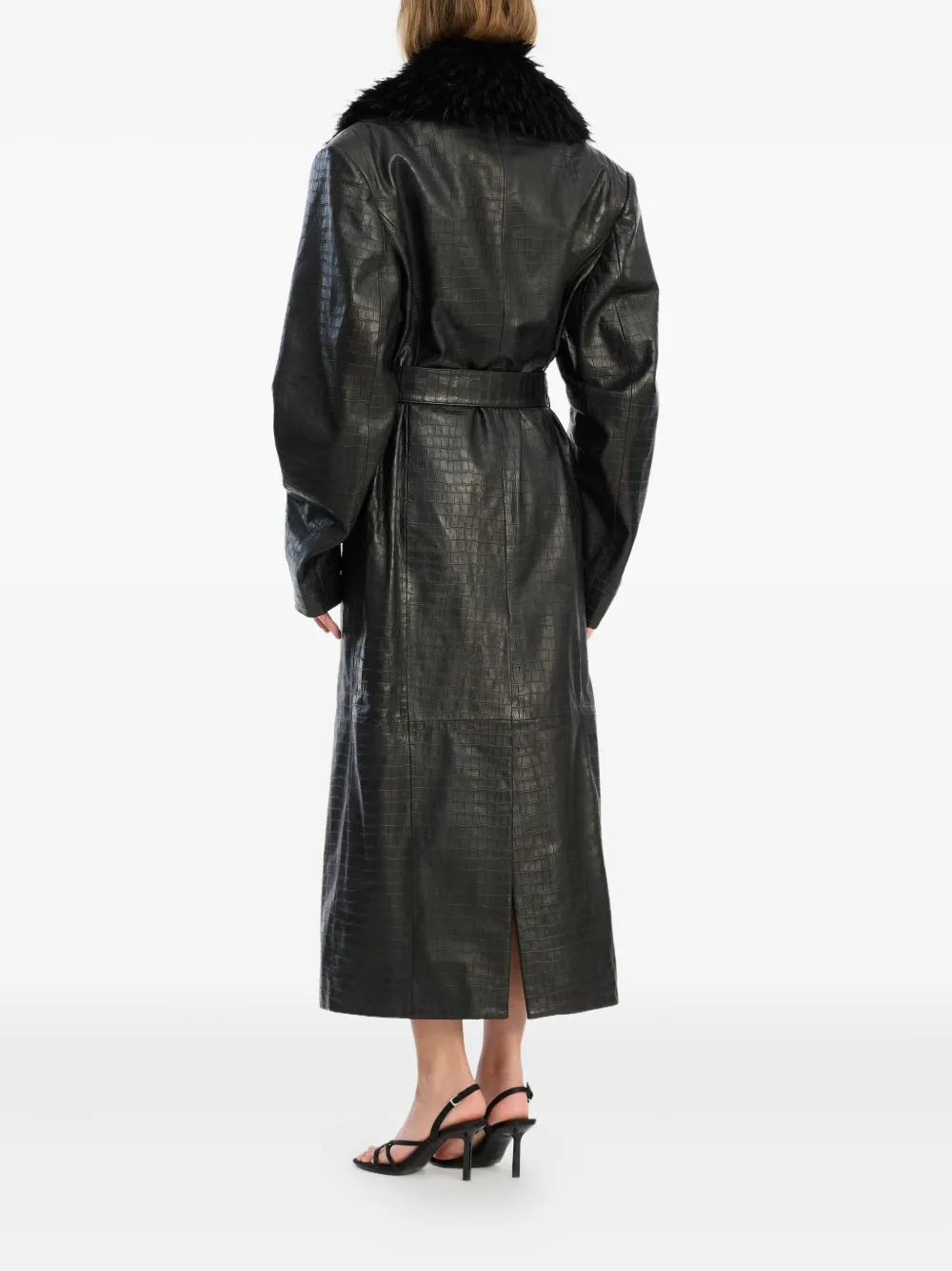 Rotate Birger Christensen Faux Fur-collar Leather Coat In Black