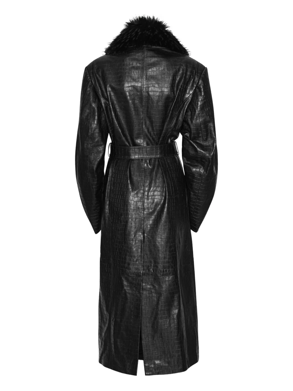 Rotate Birger Christensen Faux Fur-collar Leather Coat In Black