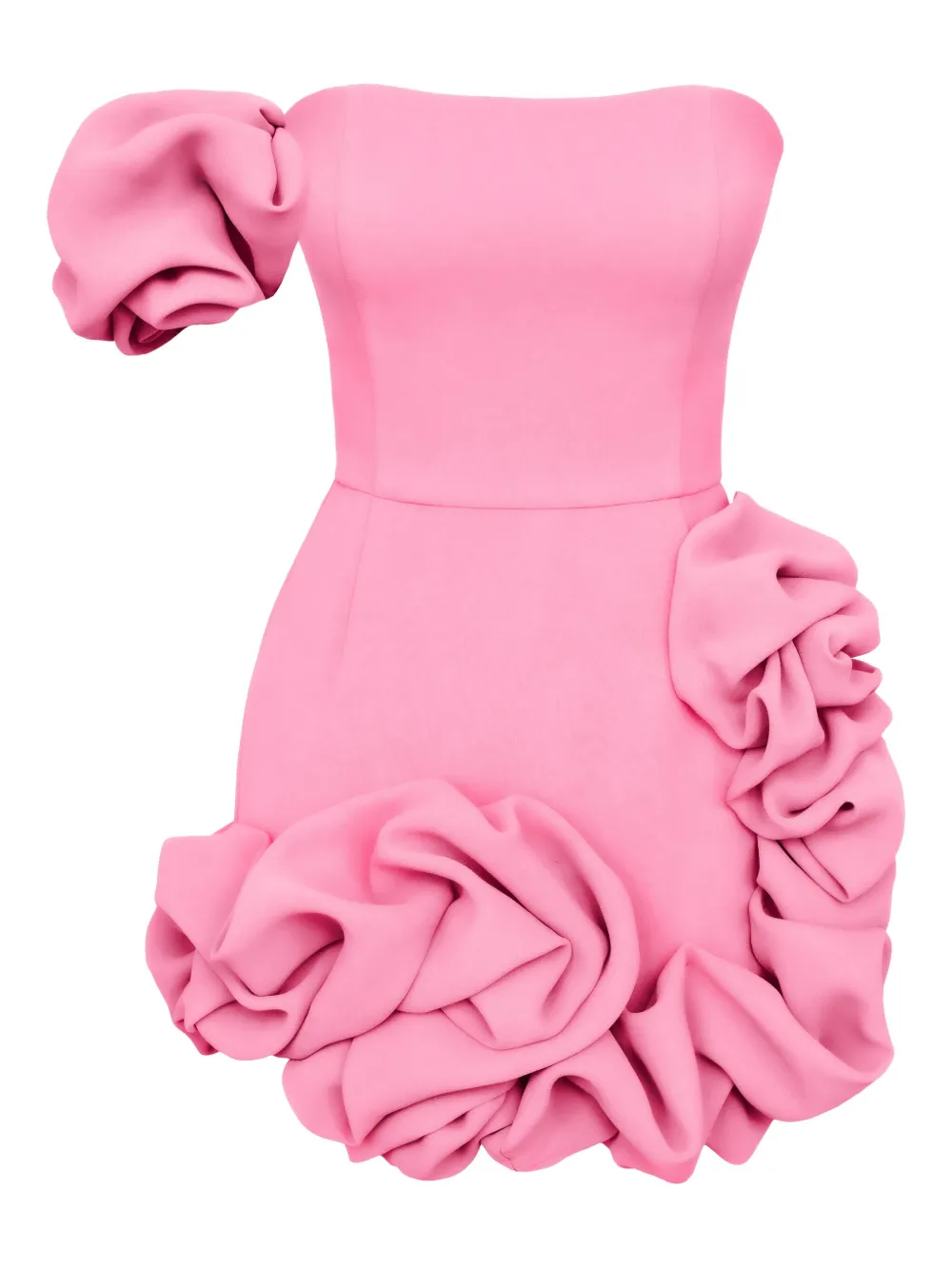 Post Meridiem One-shoulder Ruffled Mini Dress In Pink