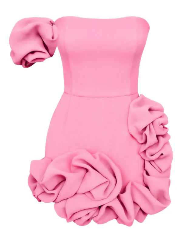 strapless open back dress Coral One Shoulder Tiered Ruffle Mini Dress
