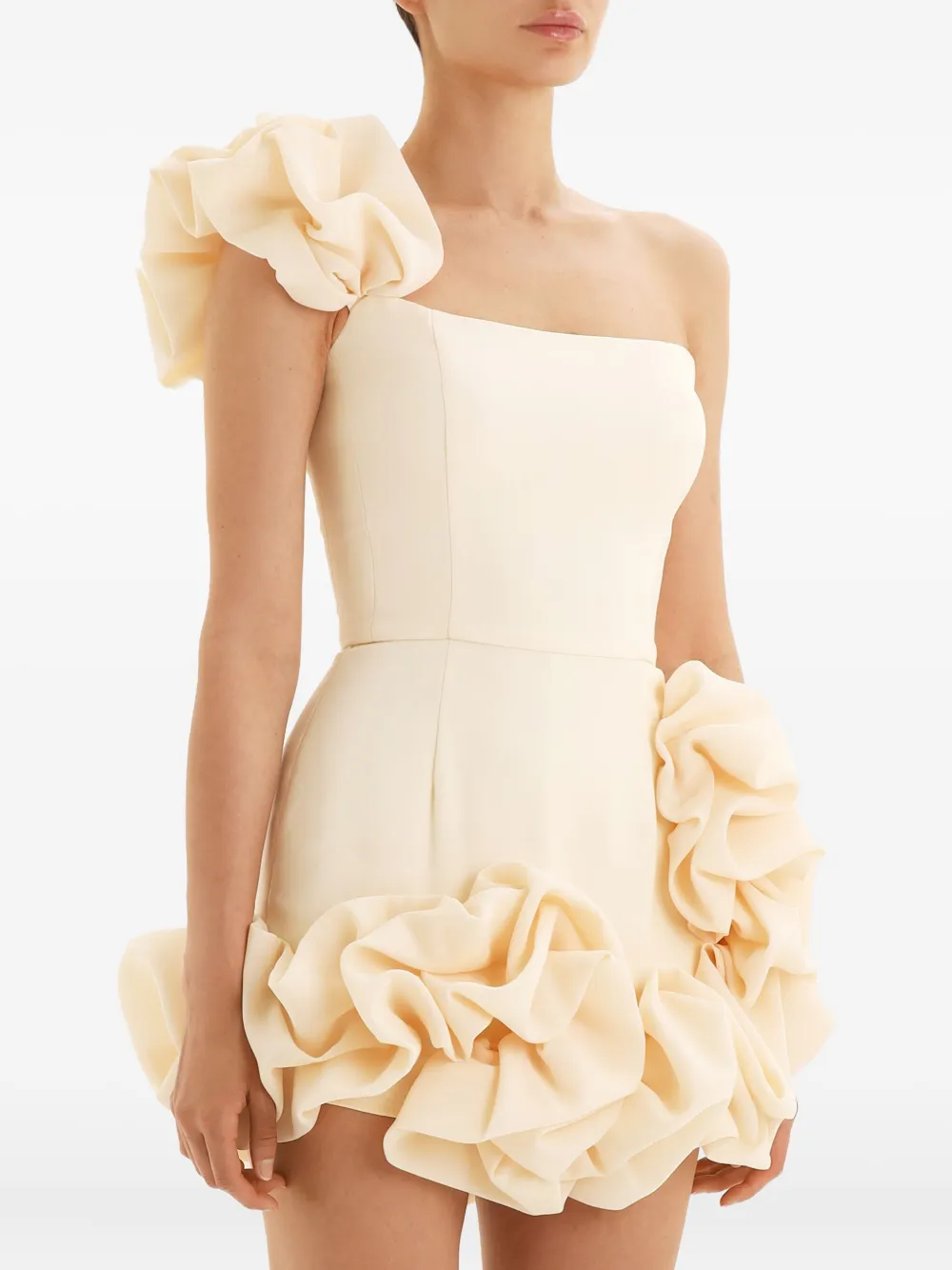Post Meridiem One-shoulder Ruffled Mini Dress In Neutral