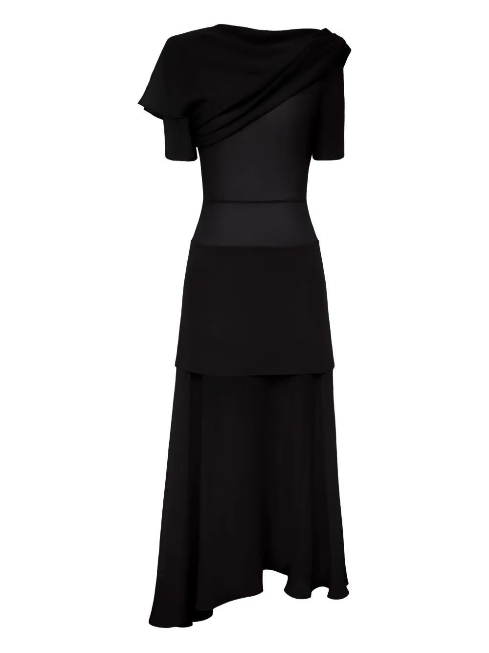 POST MERIDIEM vestido midi con diseño asimétrico y drapeado | negro | Image 1