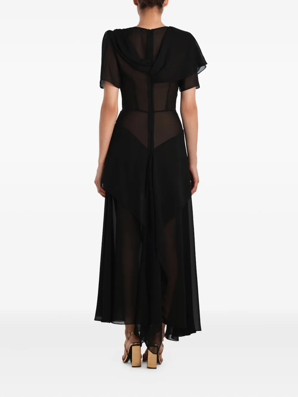 Post Meridiem Asymmetrical Draped Midi Dress In Black