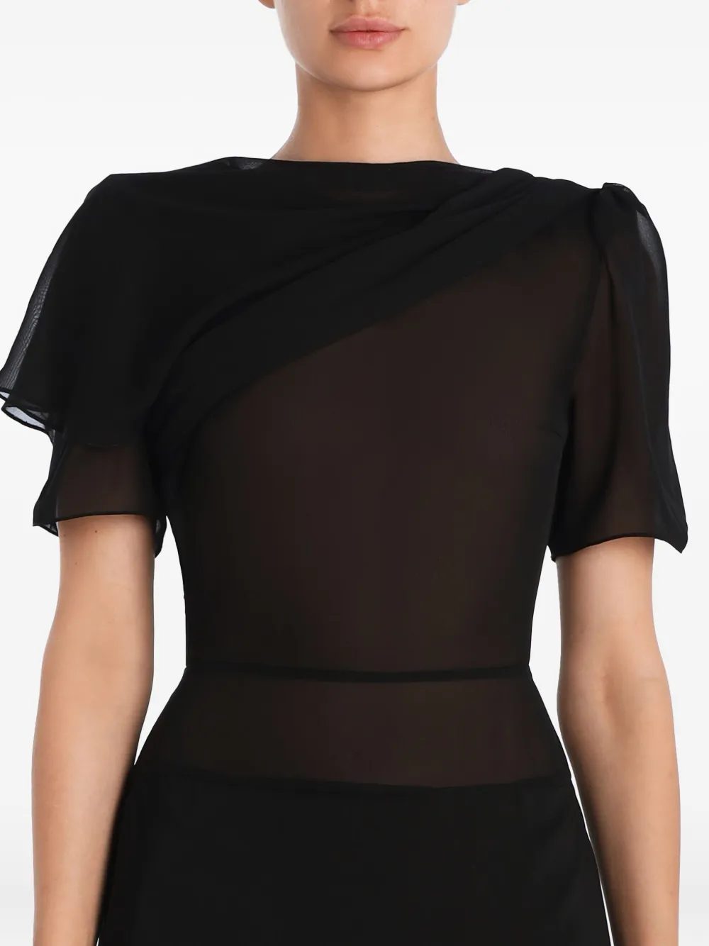 Post Meridiem Asymmetrical Draped Midi Dress In Black