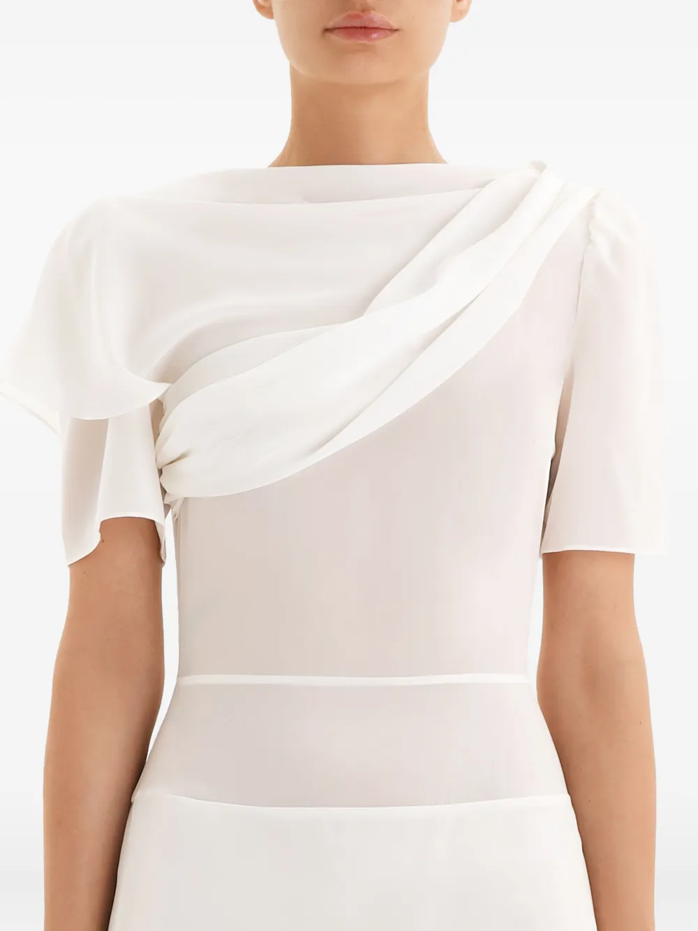 Post Meridiem Asymmetrical Draped Midi Dress In White
