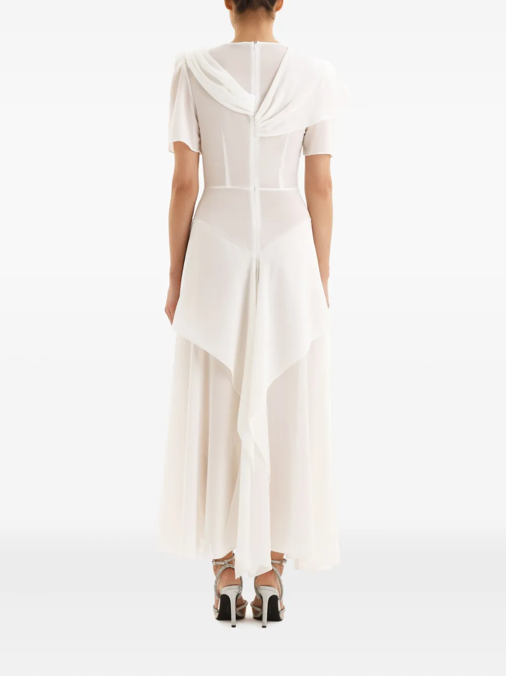 Post Meridiem Asymmetrical Draped Midi Dress In White