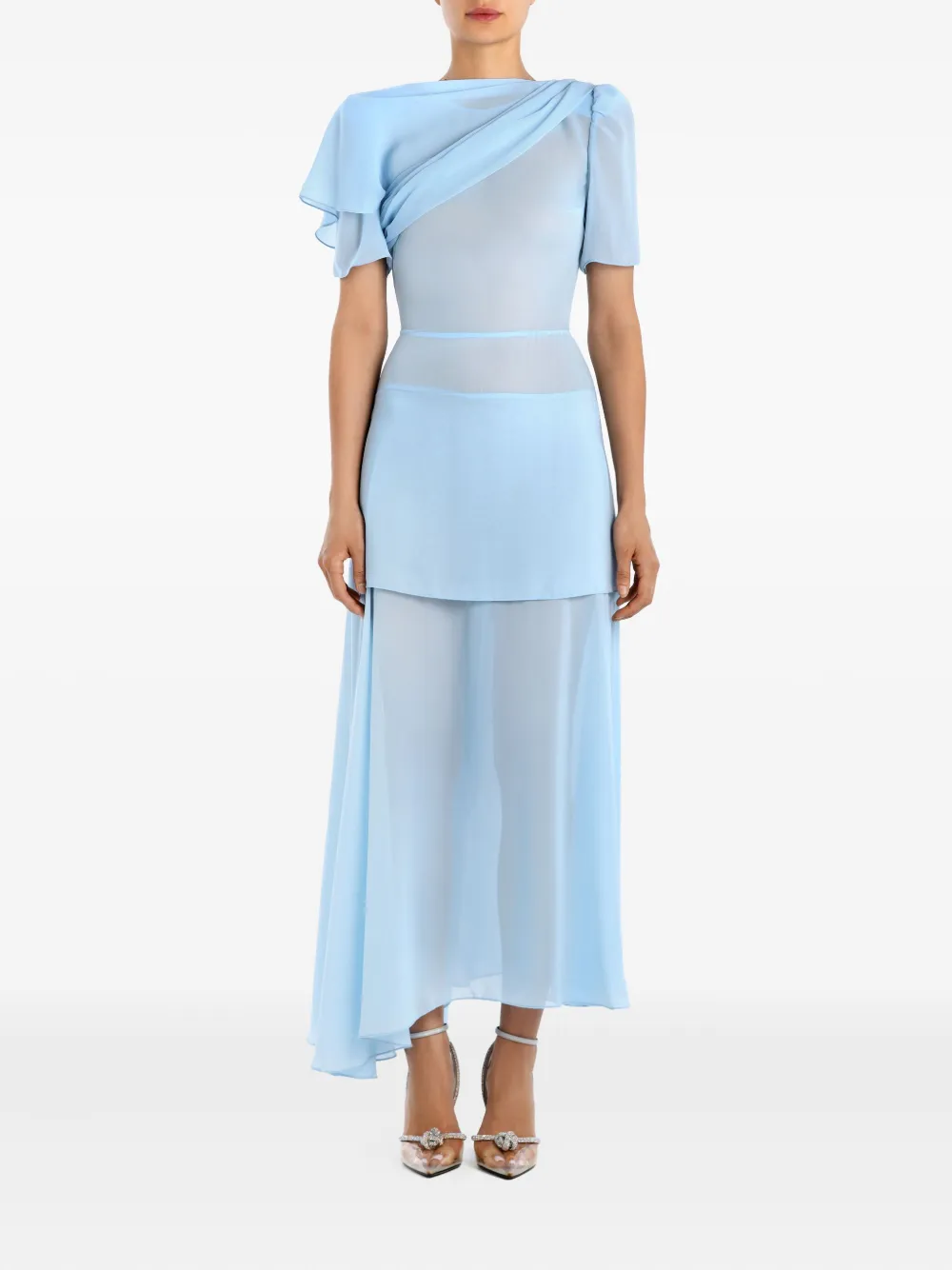 POST MERIDIEM Asymmetrische midi-jurk met ruches - Blauw