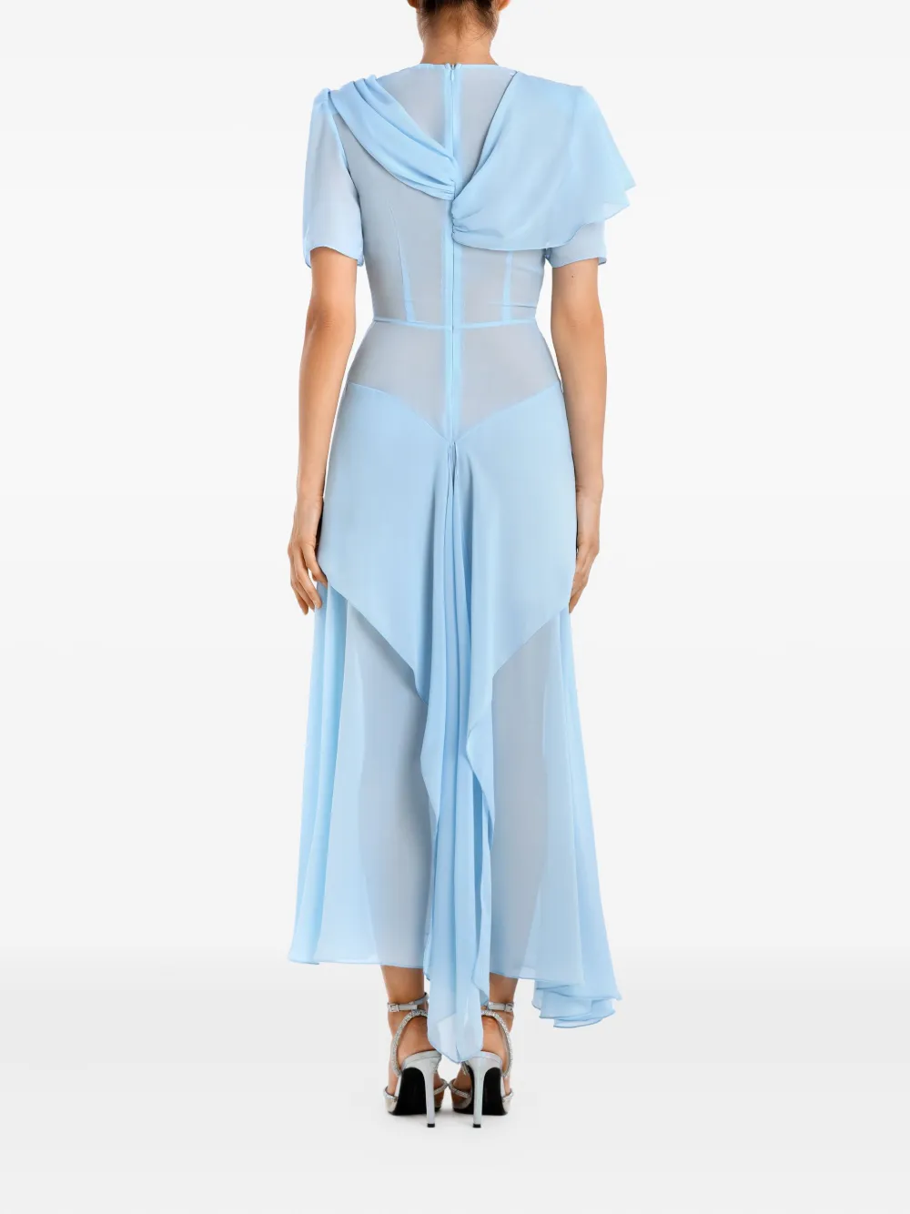 Post Meridiem Asymmetrical Ruffled Midi Dress In Blue