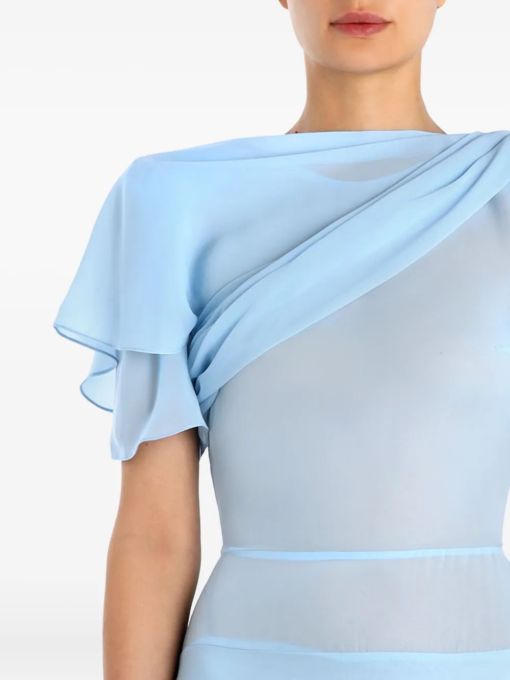 Post Meridiem Asymmetrical Ruffled Midi Dress In Blue
