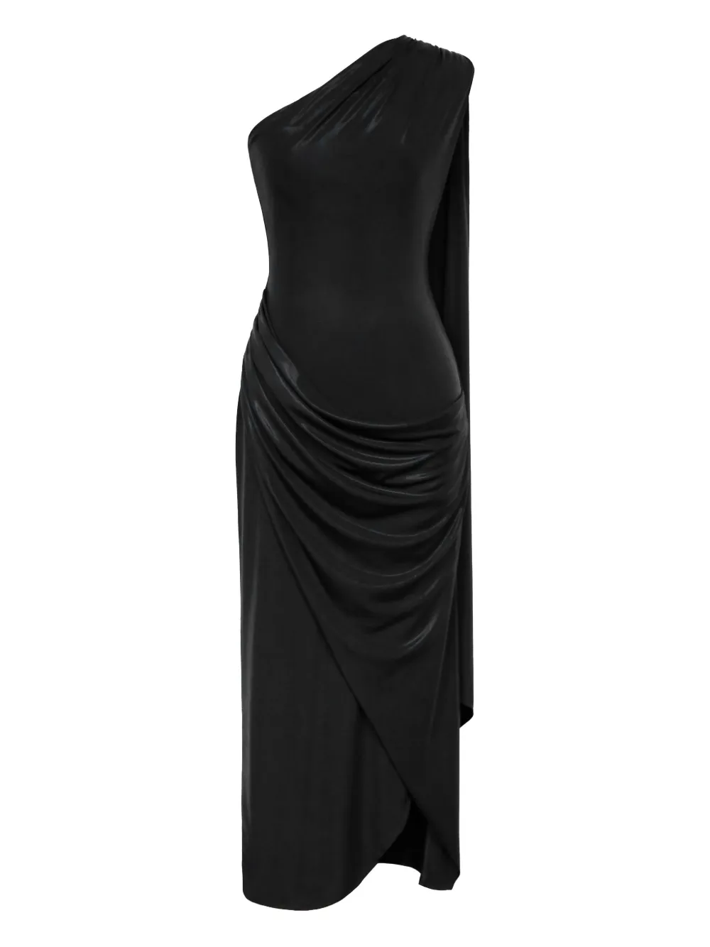 POST MERIDIEM robe mi-longue drapée à une épaule | noir | Image 1