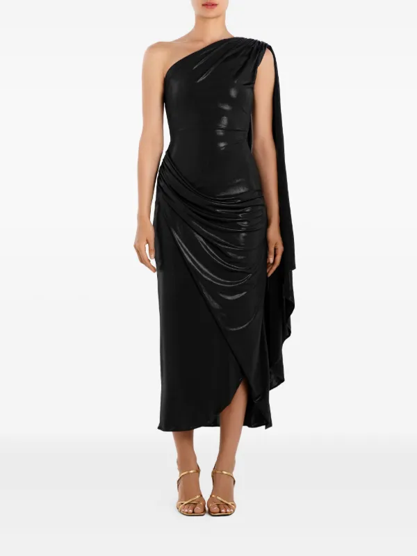 draped one shoulder midi dress Piper Draped Tie Mesh Midi Dress in Yellow - Size 0 to 12
