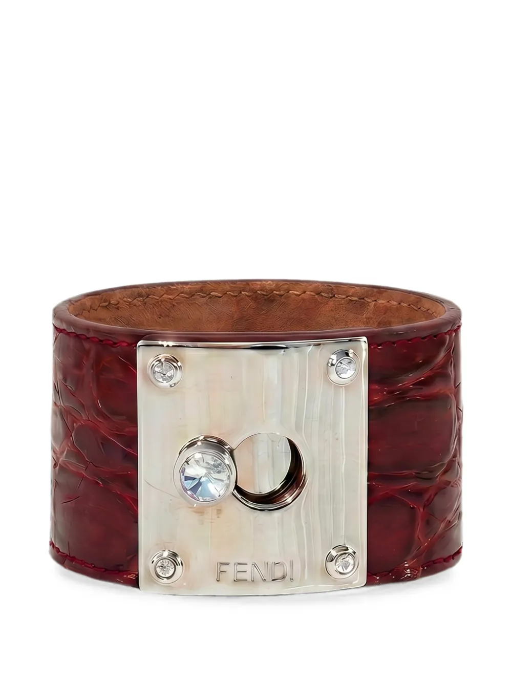 FENDI crocodile-effect logo-plaque bracelet - Rosso