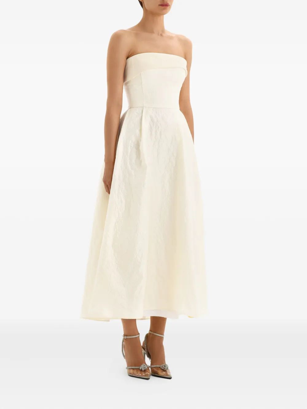 Post Meridiem Jacquard Satin-turnup Midi Dress In Neutral