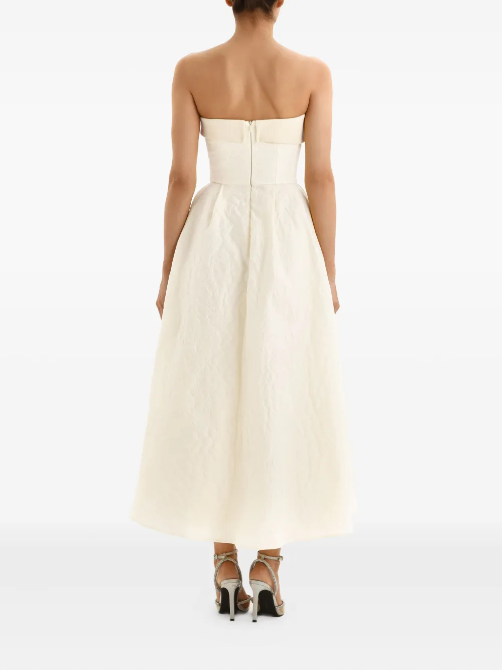 Post Meridiem Jacquard Satin-turnup Midi Dress In Neutral