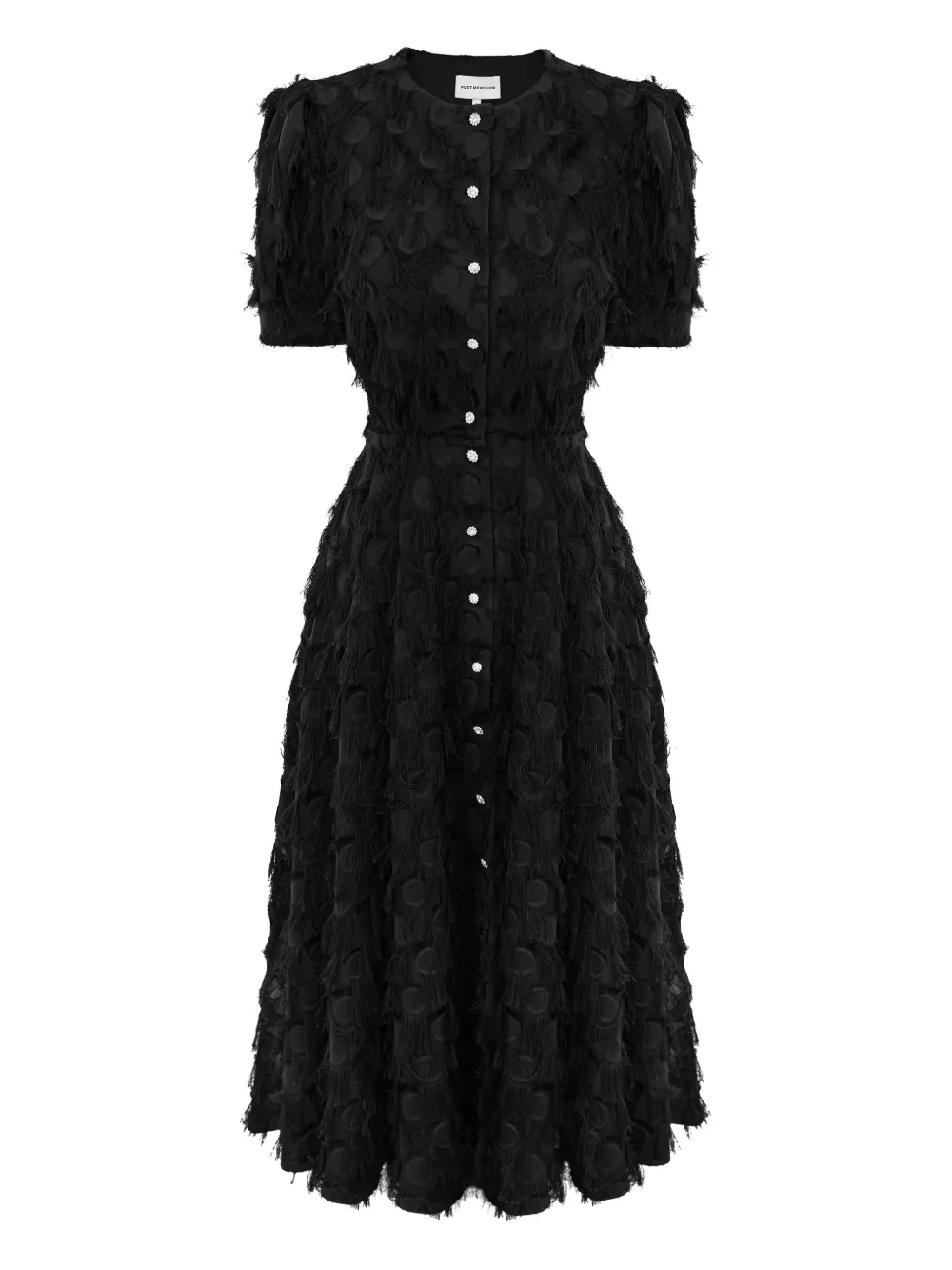 POST MERIDIEM vestido midi con mangas farol y flecos | negro | Image 1