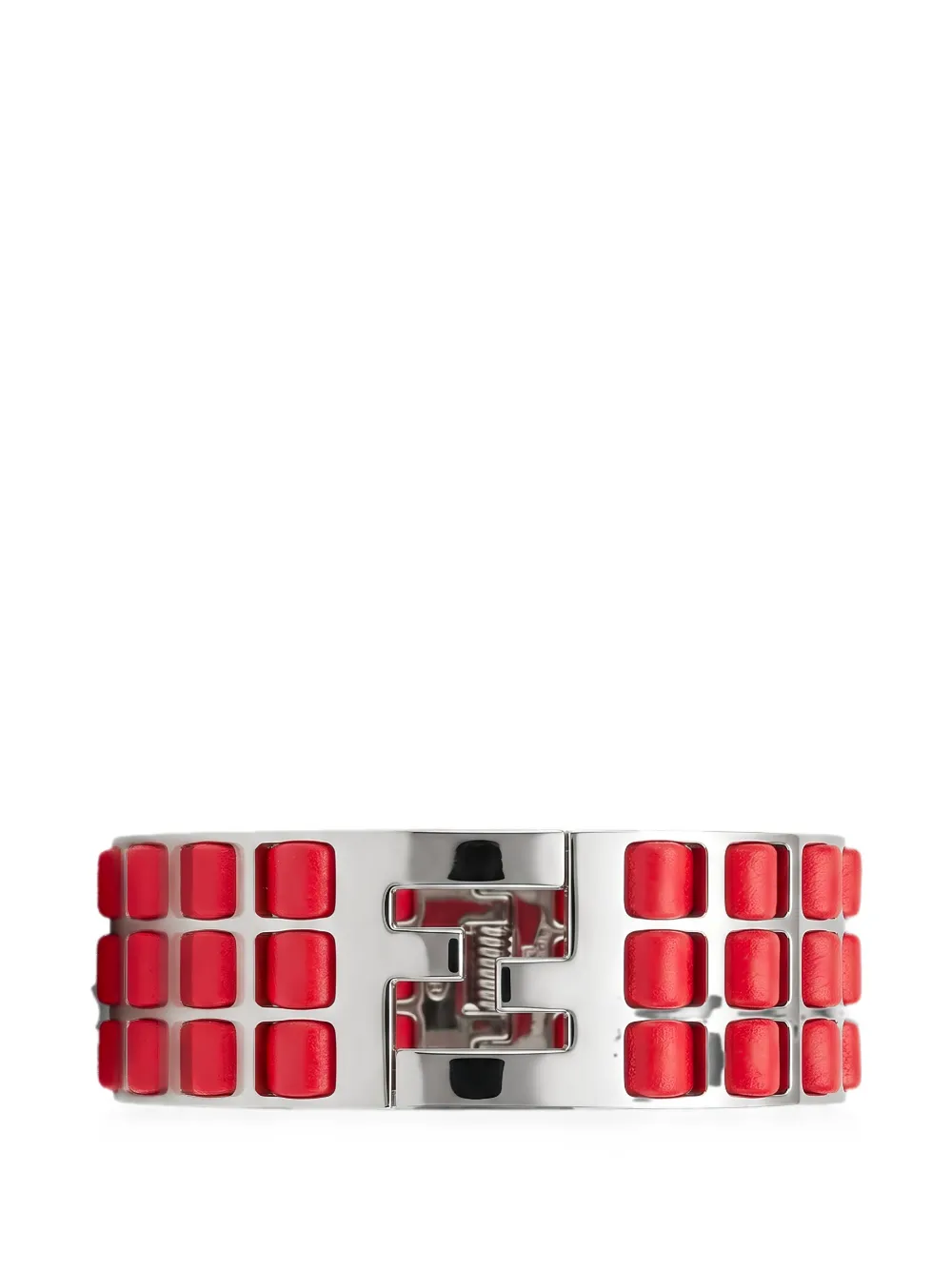 FENDI FF motif leather-panelled bracelet - Argento
