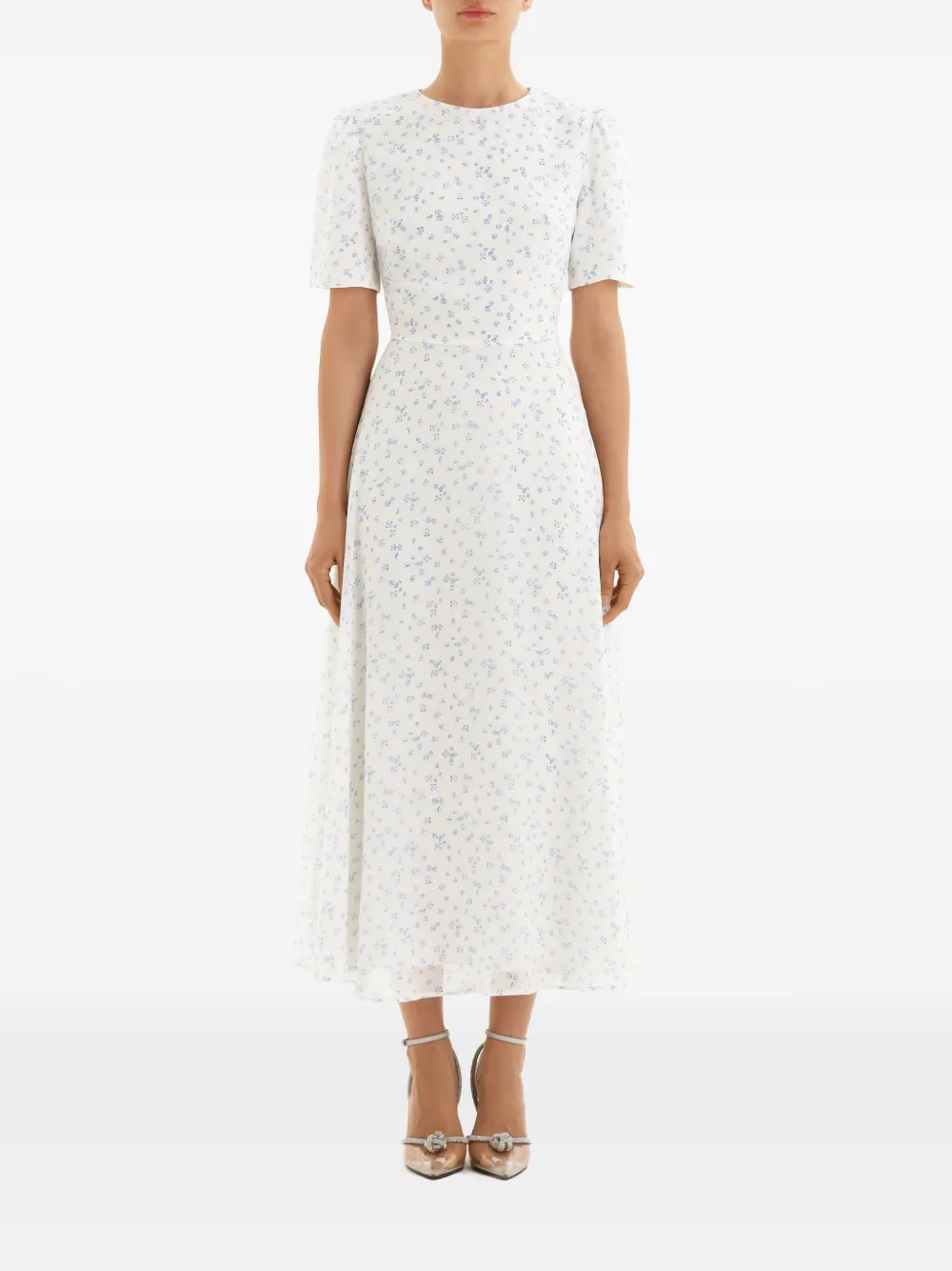 POST MERIDIEM Midi-jurk met korte mouwen en bloemenprint - Wit