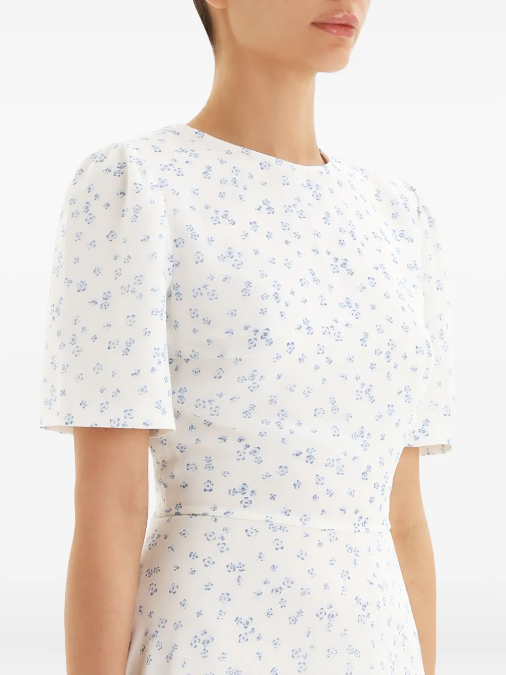 Post Meridiem Short-sleeve Floral Midi Dress In White