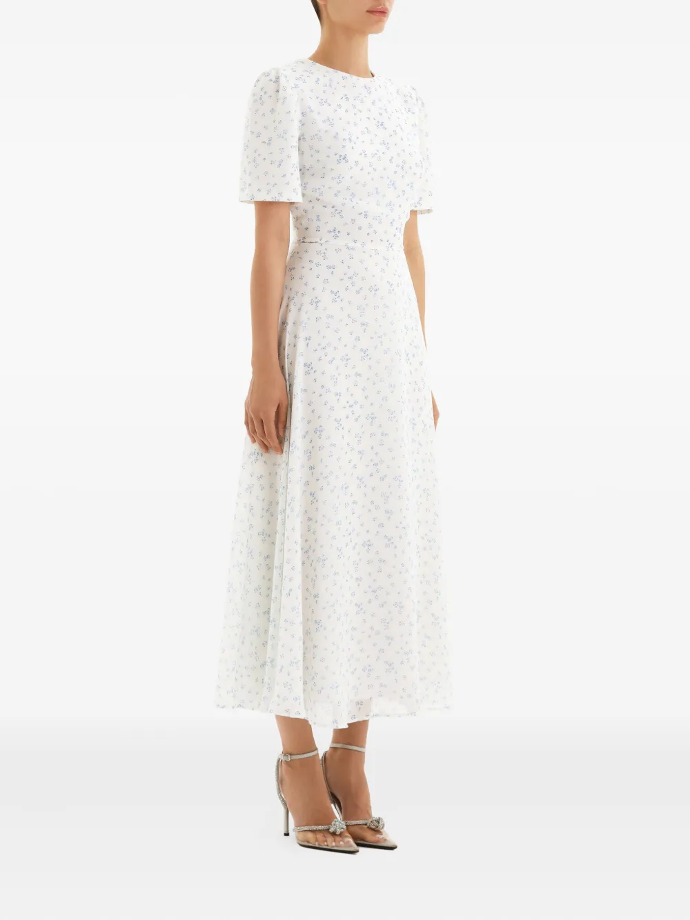 Post Meridiem Short-sleeve Floral Midi Dress In White