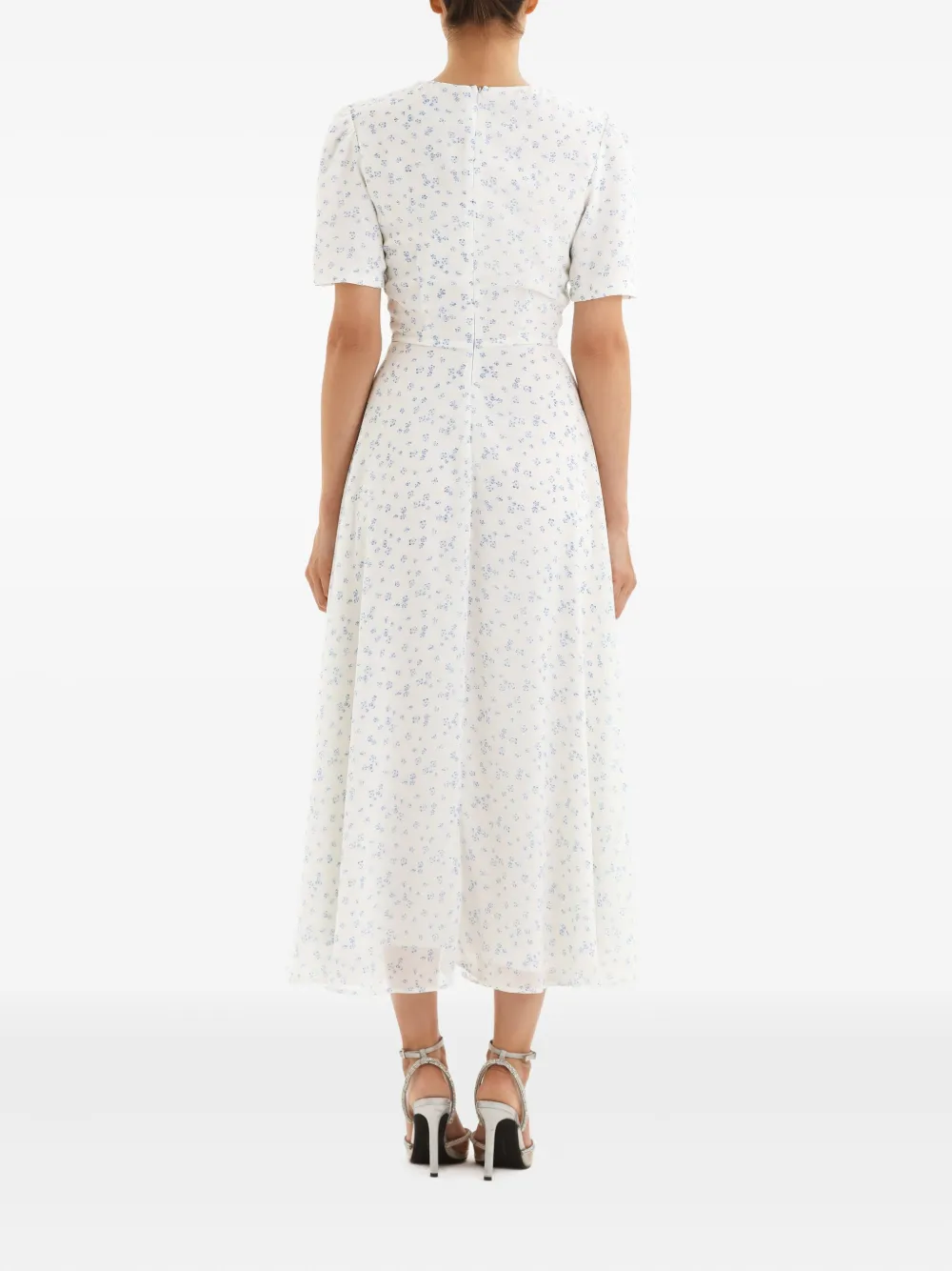 Post Meridiem Short-sleeve Floral Midi Dress In White