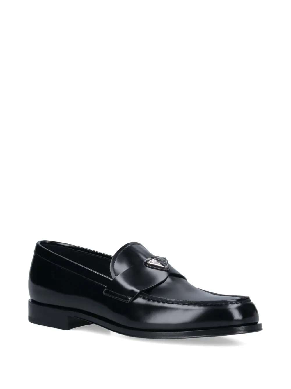 Prada Leather Loafers Triangle Logo In Black