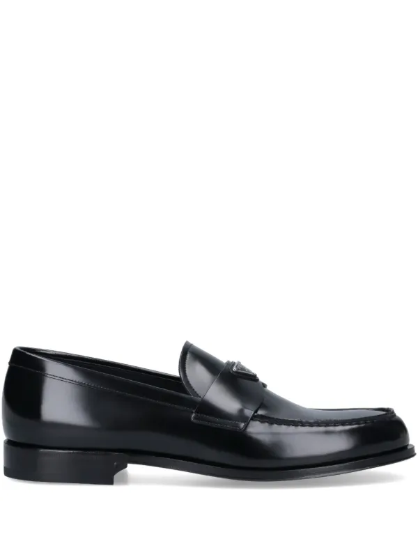 Prada logo-plaque Leather Loafers Black FARFETCH IN