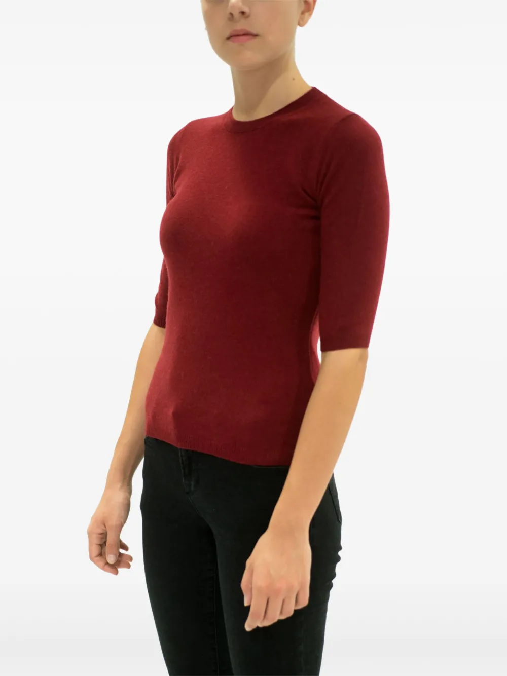 LA ROSE Kasjmier trui met cropped mouwen Rood