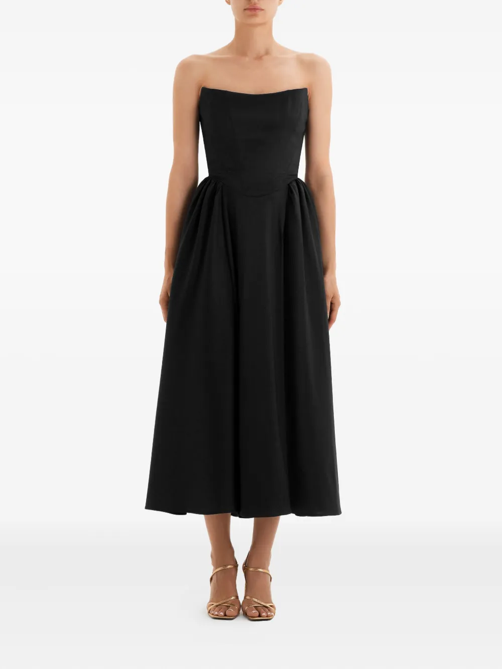 POST MERIDIEM Tuck midi-jurk met korset - Zwart