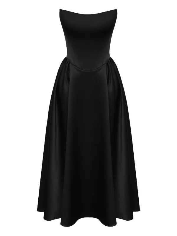 POST MERIDIEM Tuck Corset Midi Dress | Black | FARFETCH