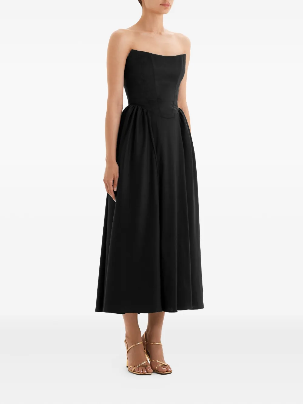 Post Meridiem Tuck Corset Midi Dress In Black