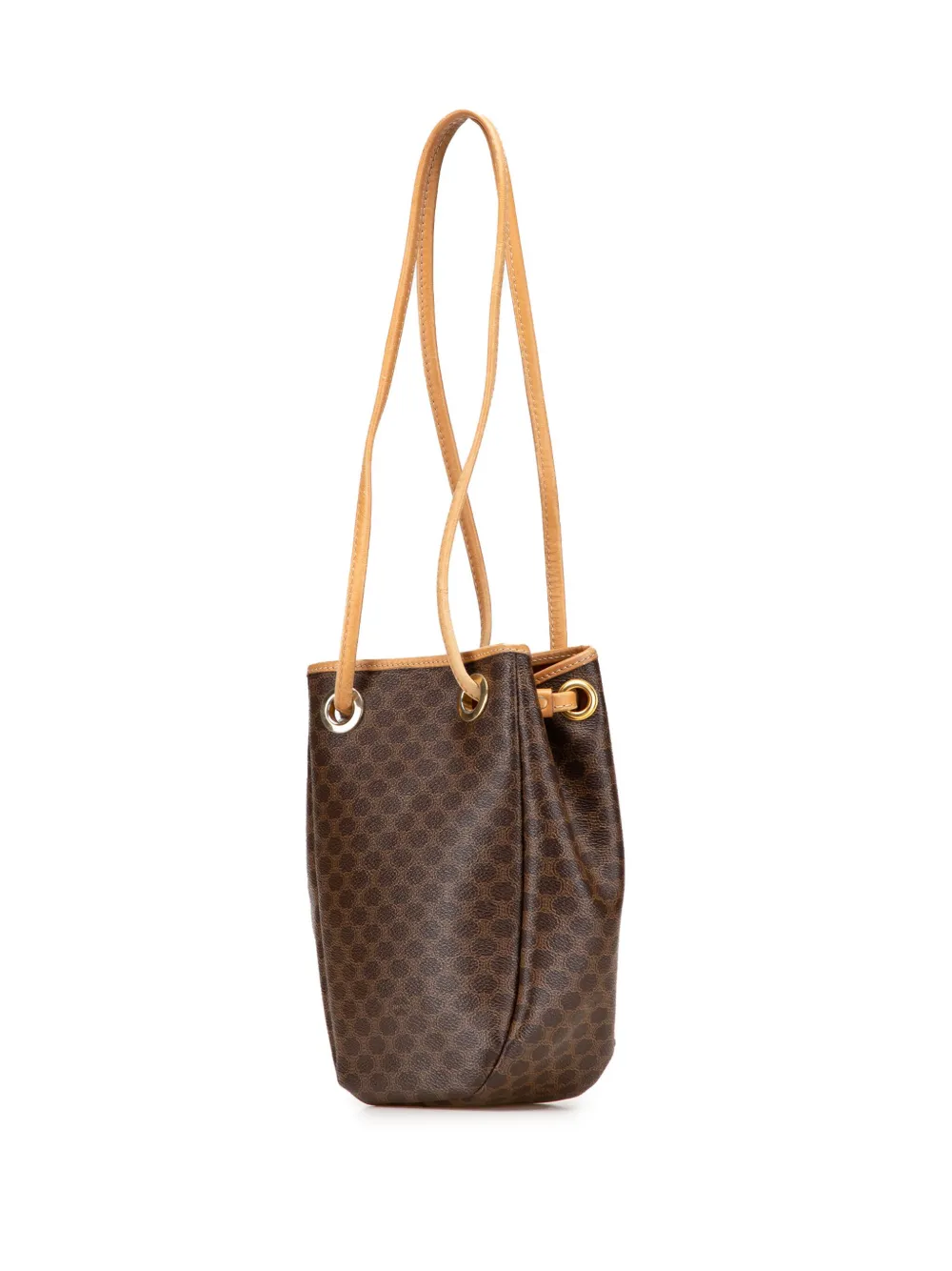 Pre-owned Celine 1990-2010 Macadam Coated Canvas Bucket Bag In Brown