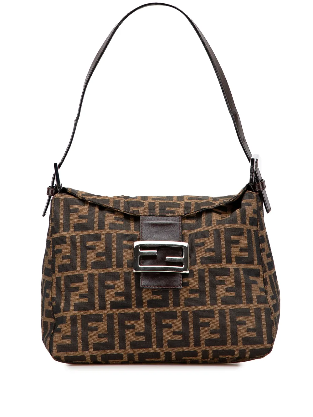 Pre-owned Fendi 20th Century Zucca Canvas Double Flap Shoulder Bag In Brown
