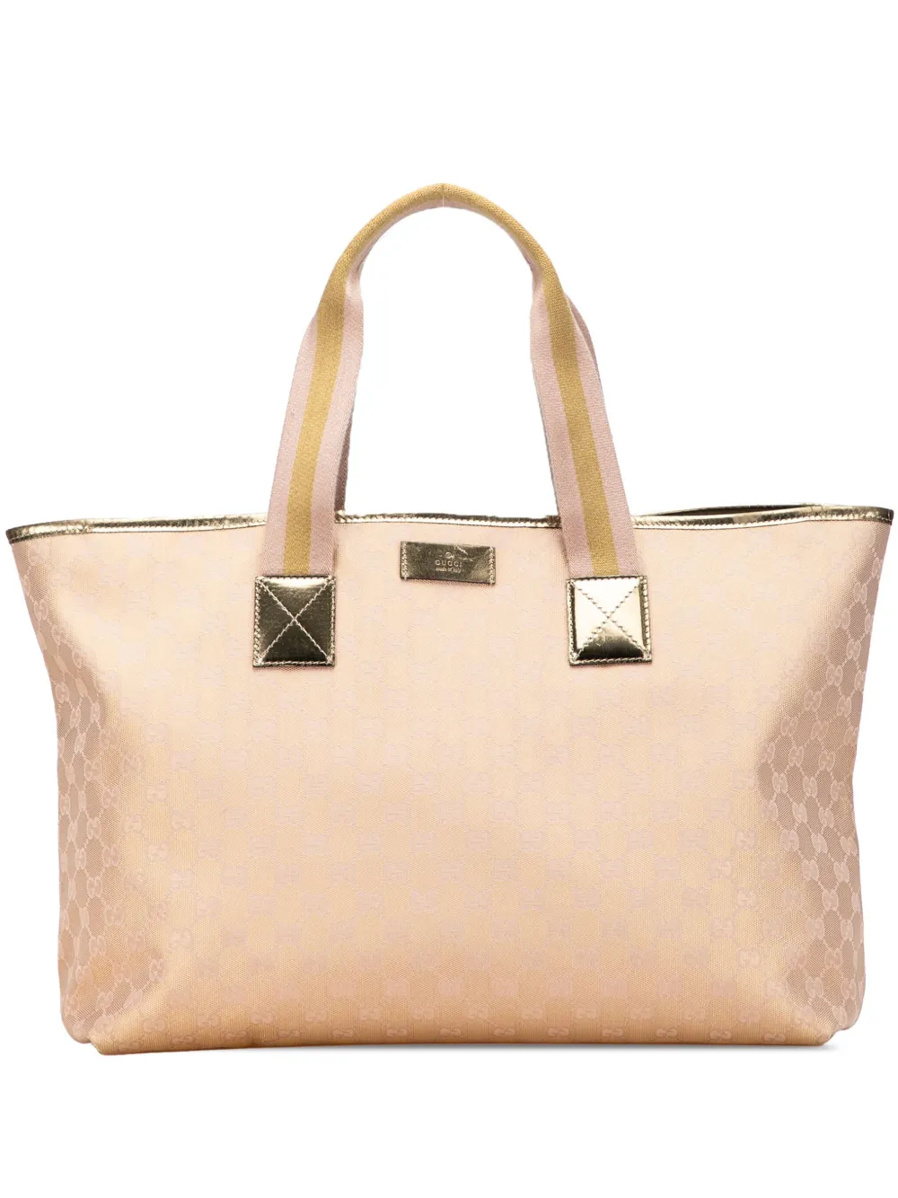 Pre-owned Gucci 2000-2015 Gg Canvas Web Tote Bag In Gold