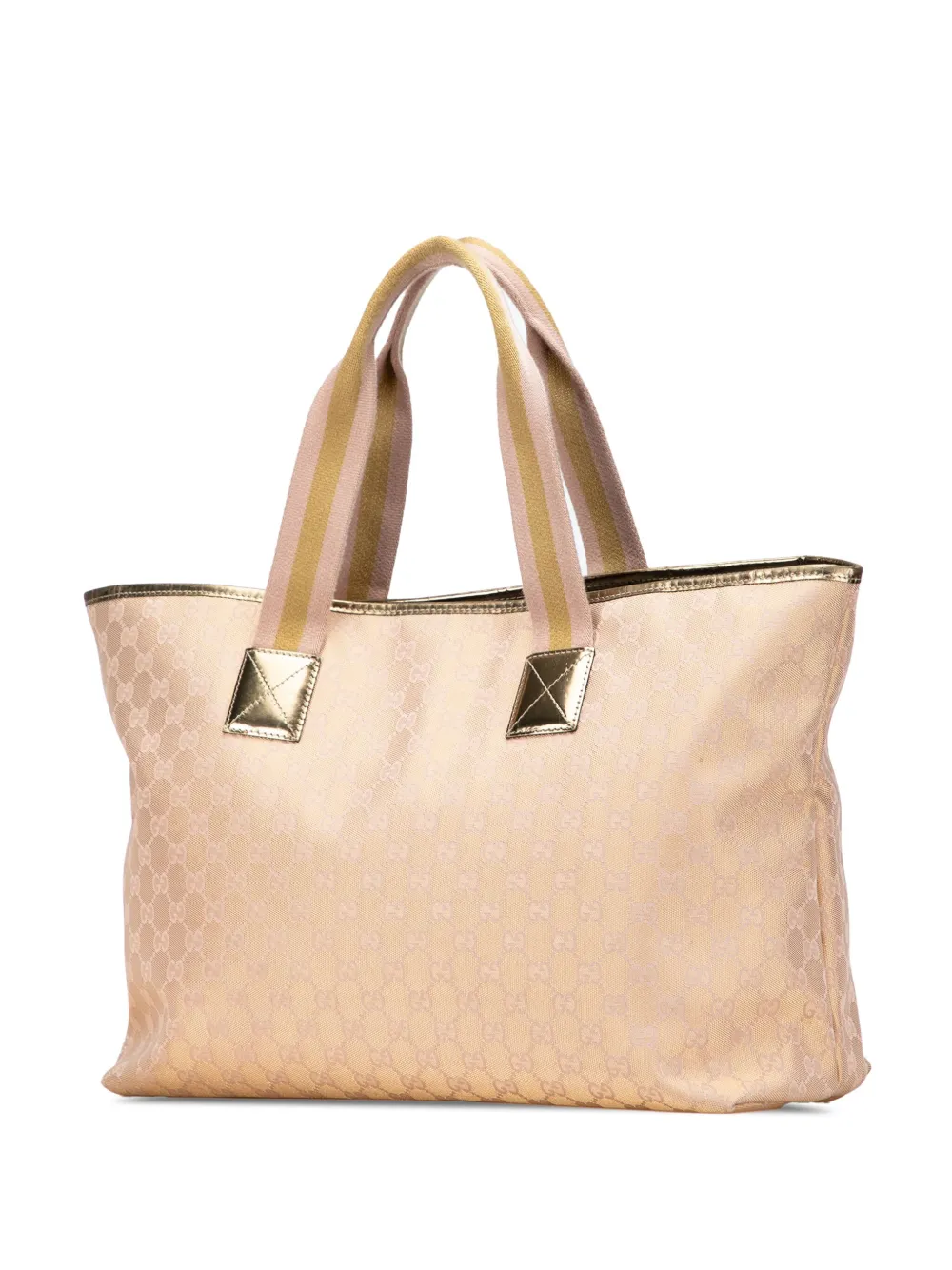 Pre-owned Gucci 2000-2015 Gg Canvas Web Tote Bag In Gold