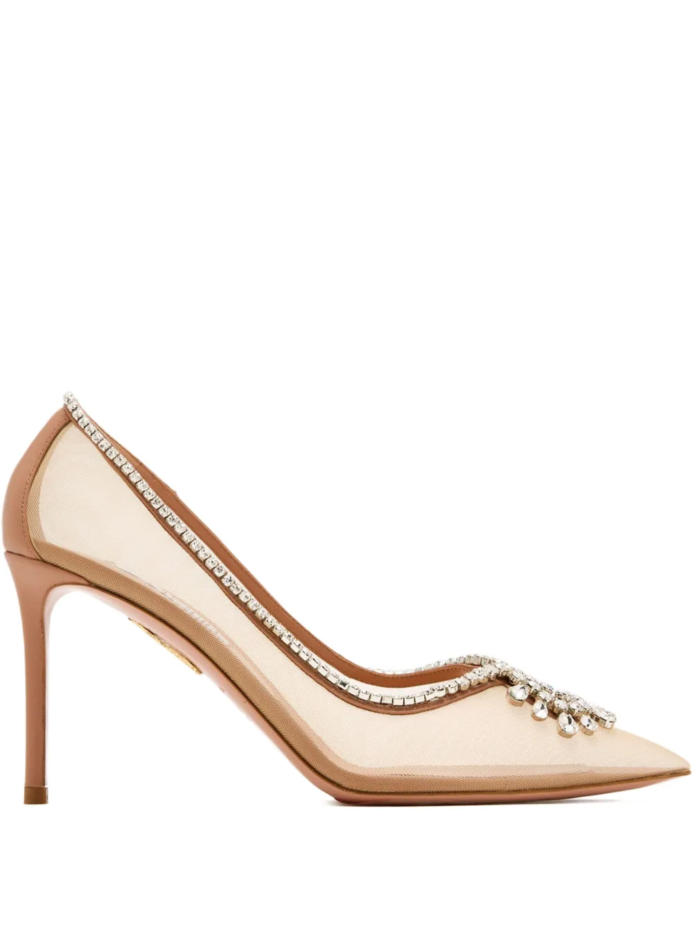 Aquazzura 85mm crystal-embellished mesh pumps Neutrals