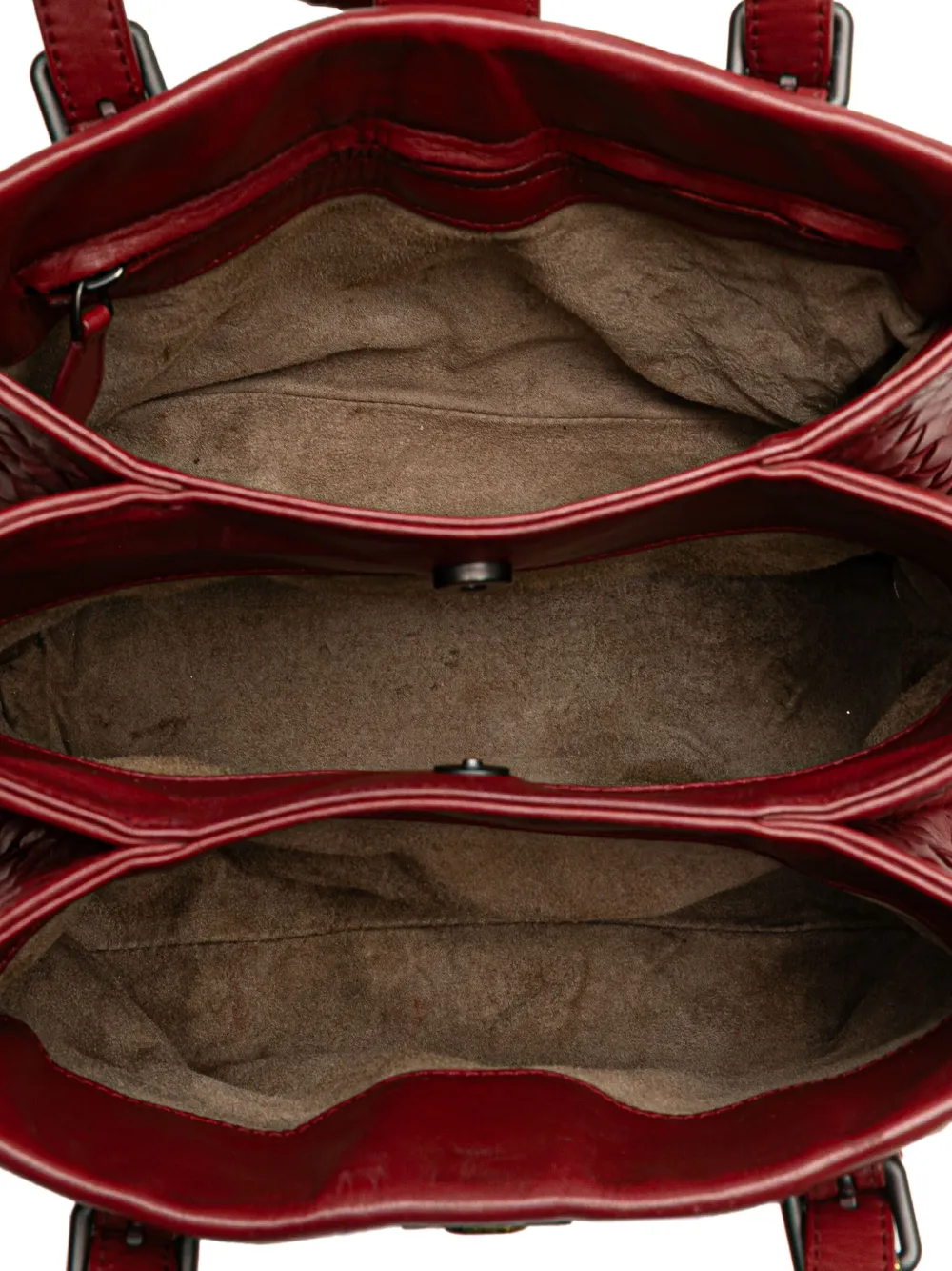 Pre-owned Bottega Veneta 2012-2025 Mini Nappa Intrecciato Roma Satchel In Red