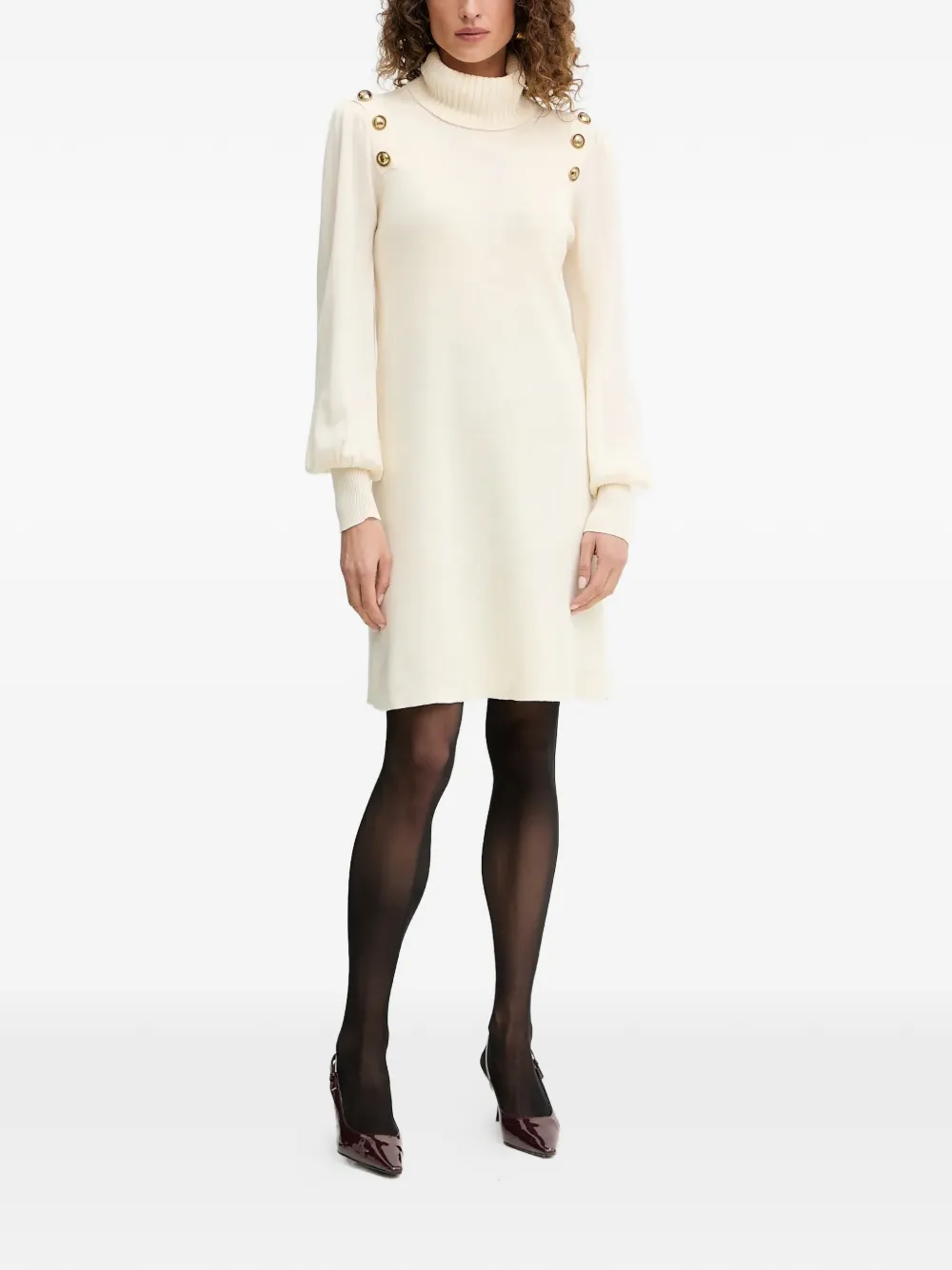 LUISA SPAGNOLI Moduno button-detail roll-neck mini dress - Bianco