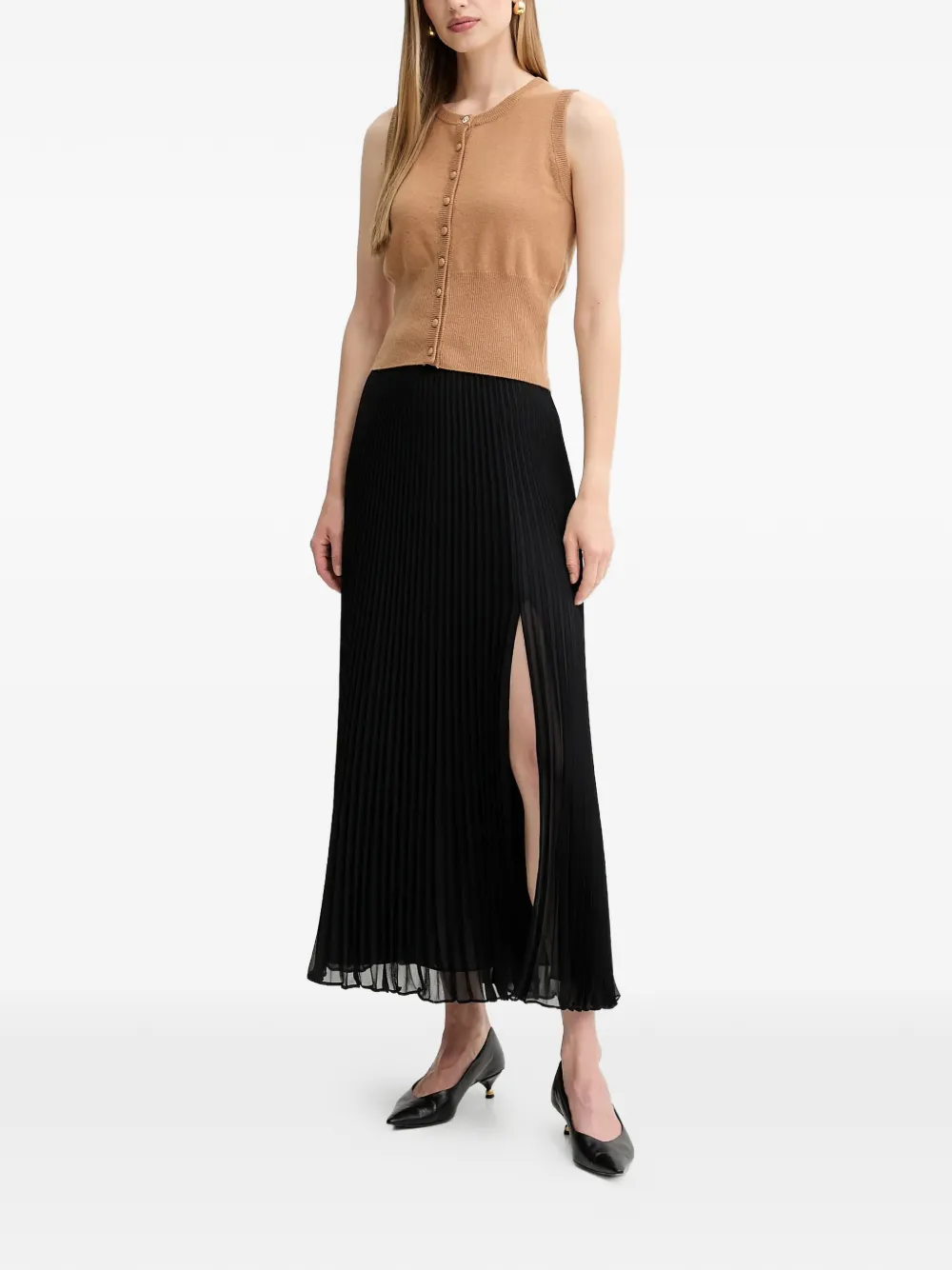 Fiammata Pleated Side-Slit Maxi Skirt