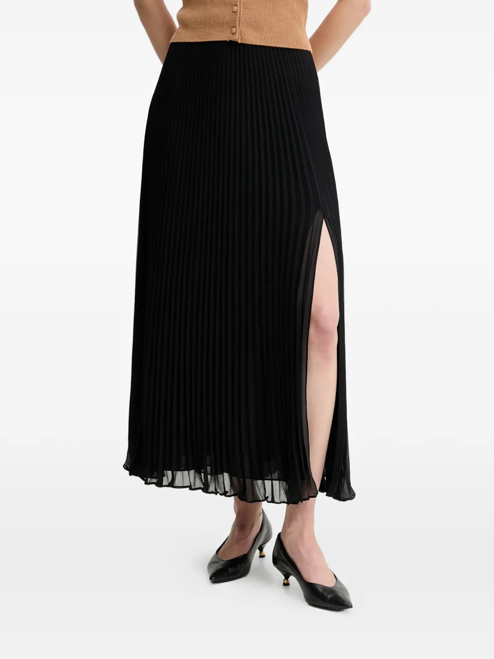 LUISA SPAGNOLI Fiammata pleated side-slit maxi skirt - Nero