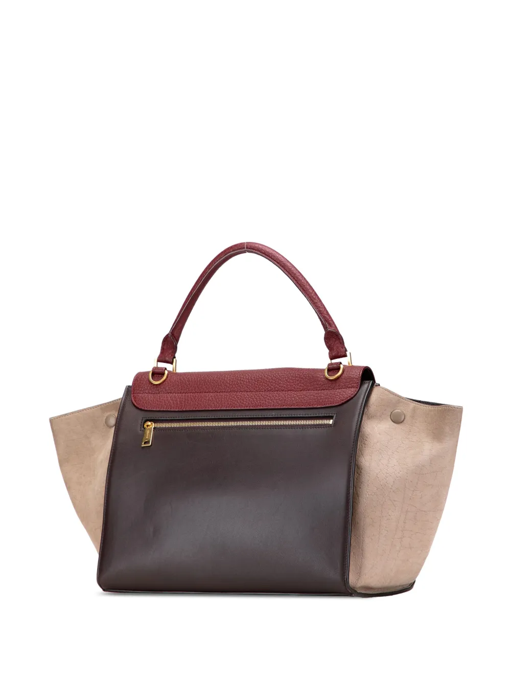 Pre-owned Celine 2015 Medium Tricolor Leather Trapeze Satchel In Red