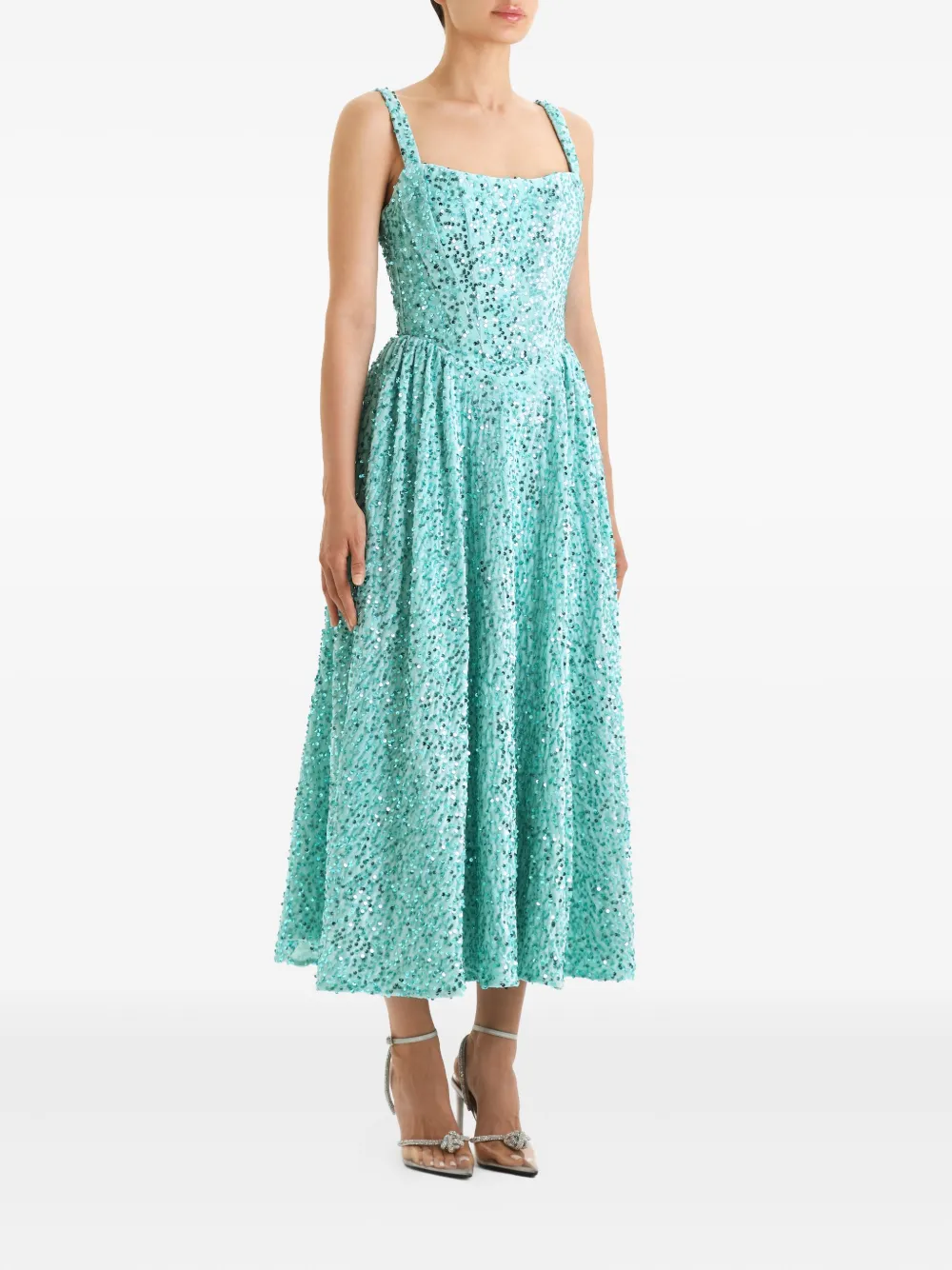 Post Meridiem Sequin Corset Midi Dress In Blue